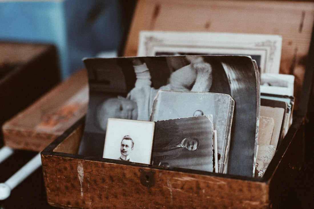 Box of old photos read to be scanned. 