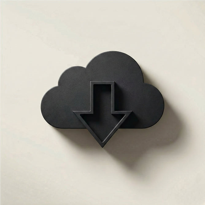 Legacybox digital download cloud icon with downward arrow representing cloud-based delivery of digitized home movies, photos, and film files
