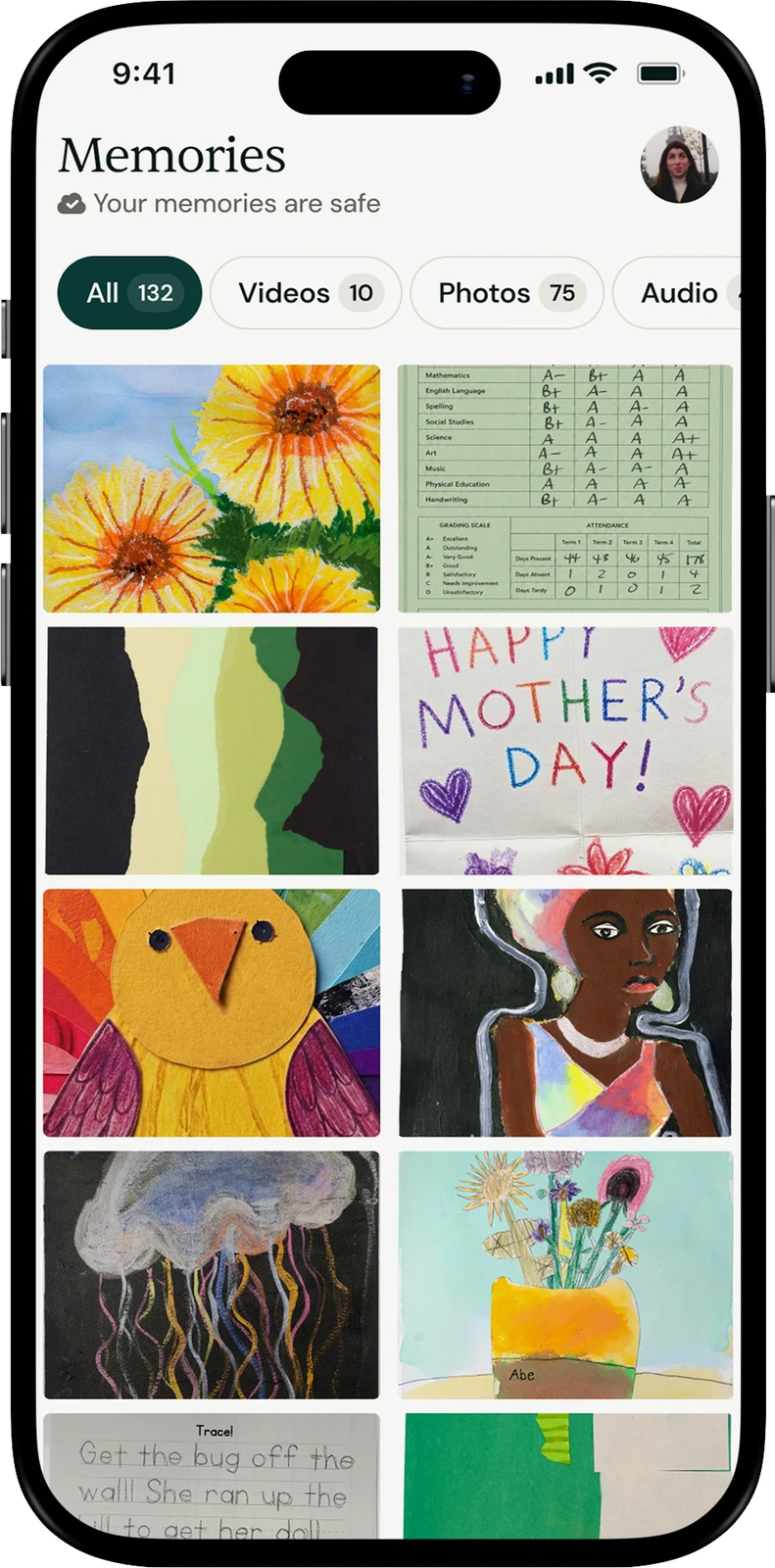 Children’s artwork organized on a phone