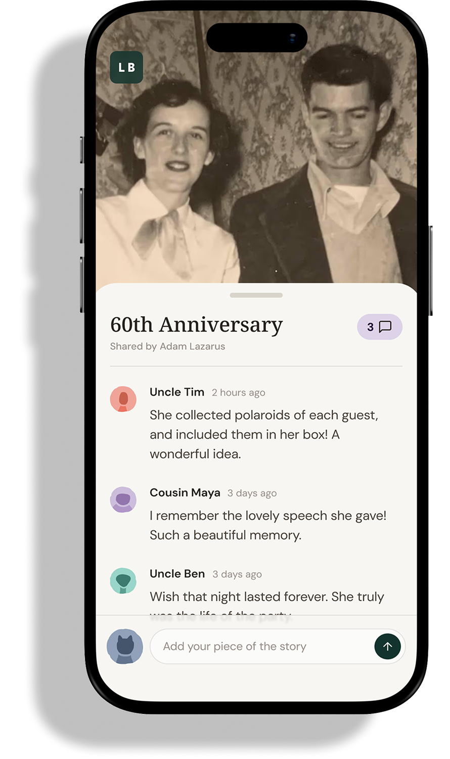 Legacybox app shared memory story on a phone
