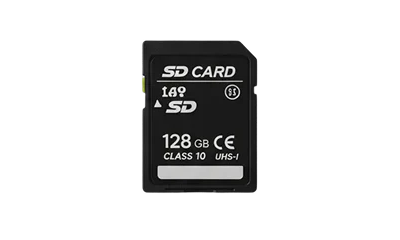 SD memory card showing one of the digital storage formats Legacybox uses to return your digitized family photos and home videos